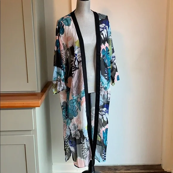 “The Mae” Boho Sheer Palm Print Kimono Cover Up Sz ‘XL’! - Picture 4 of 7